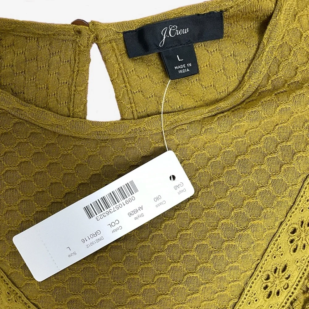 Jcrew NWT Olive green ruffle yoke honeycomb knit top prairecore boho western L